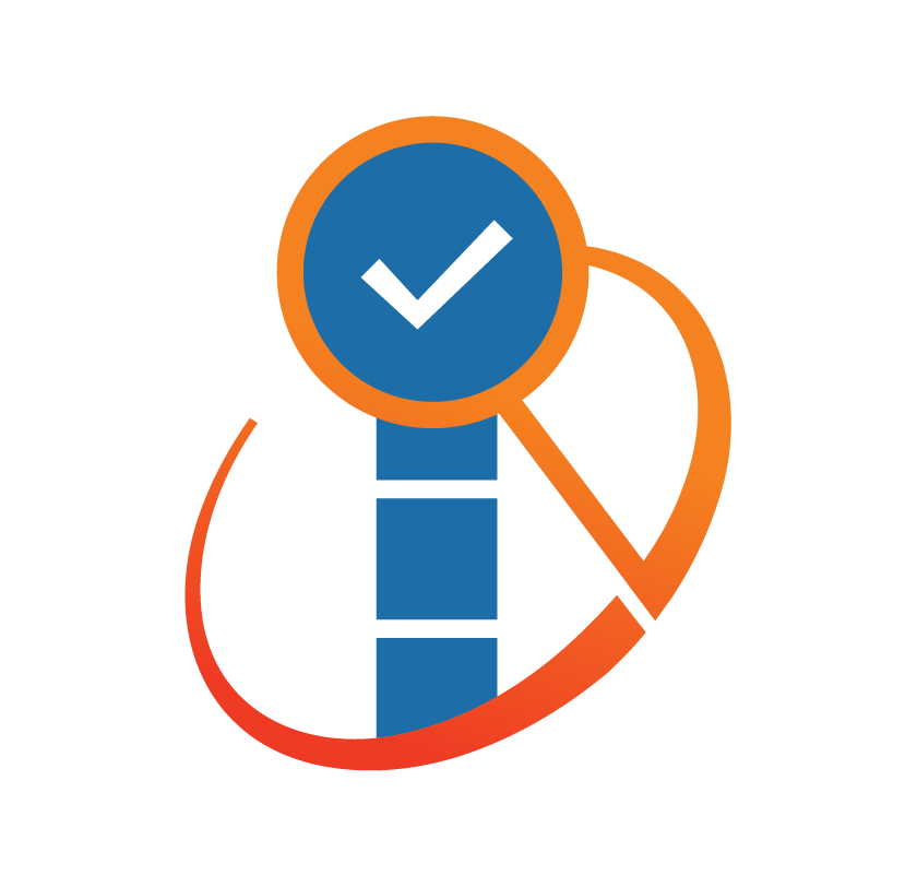Checkmark magnifying glass over information icon