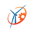 Blue and orange abstract circular logo with dots
