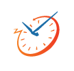 Blue check mark over orange clock icon